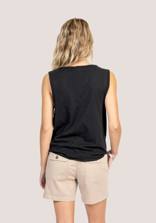 Dylan Black Deep V-Sleeveless Tie Top