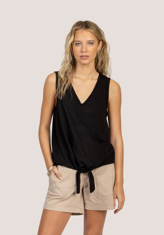 Dylan Black Deep V-Sleeveless Tie Top