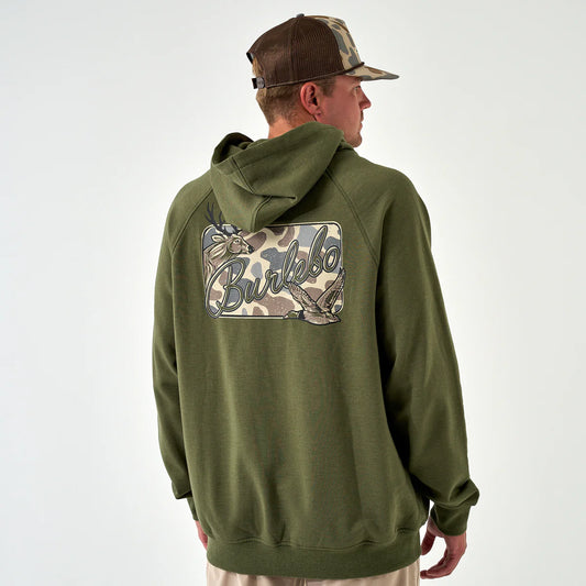 Burlebo Deer Camo Patch Logo Fleece Hoodie in Olive