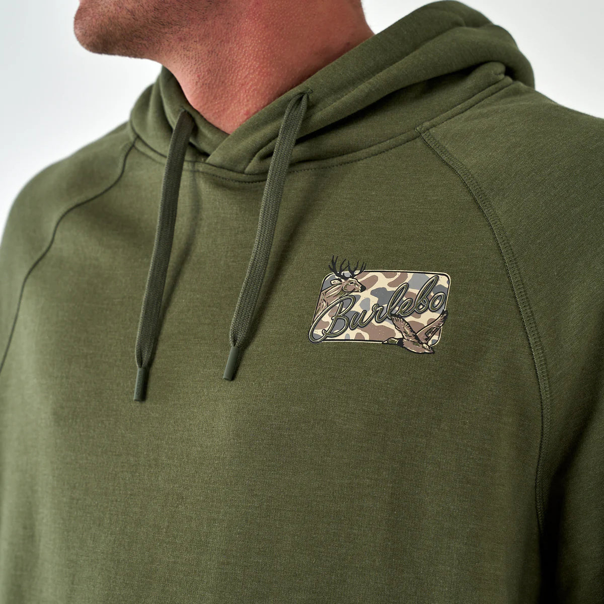 Burlebo Deer Camo Patch Logo Fleece Hoodie in Olive