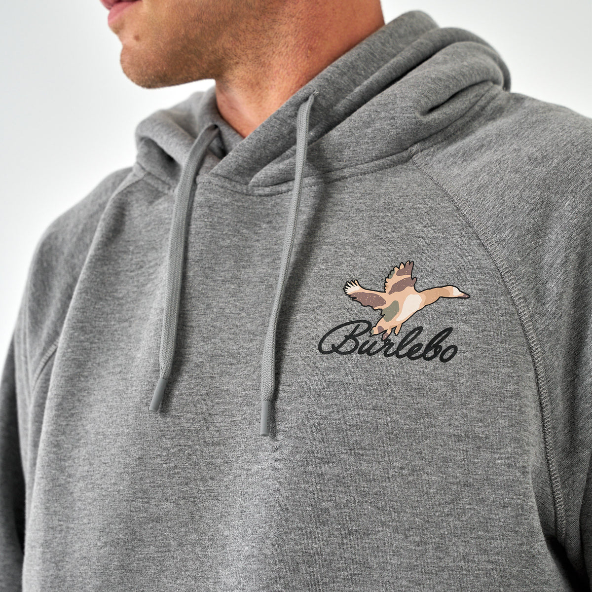 Burlebo Ducks Flying Fleece Hoodie in Dark Heather Grey