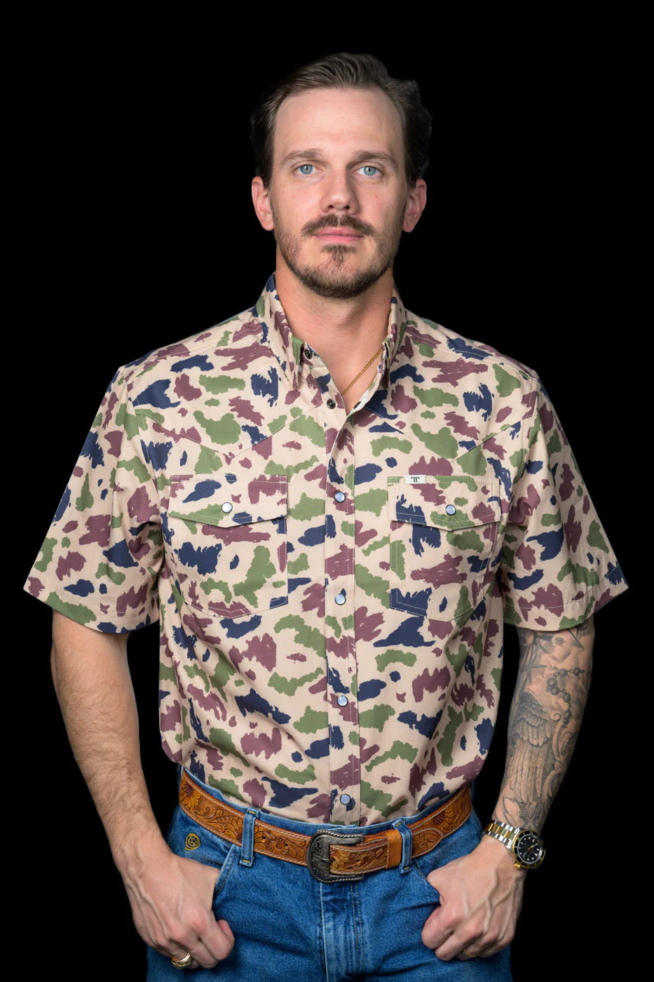 Ferrell Men's Camo Short Sleeve Snap Shirt
