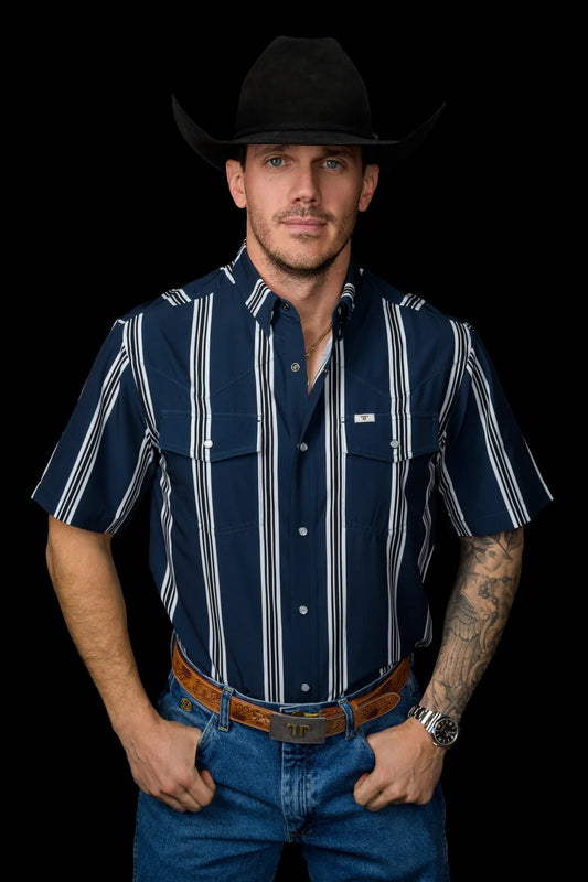 Ferrell Brand The Hatfield Short Sleeve Pearl Snap Shirt in Blue