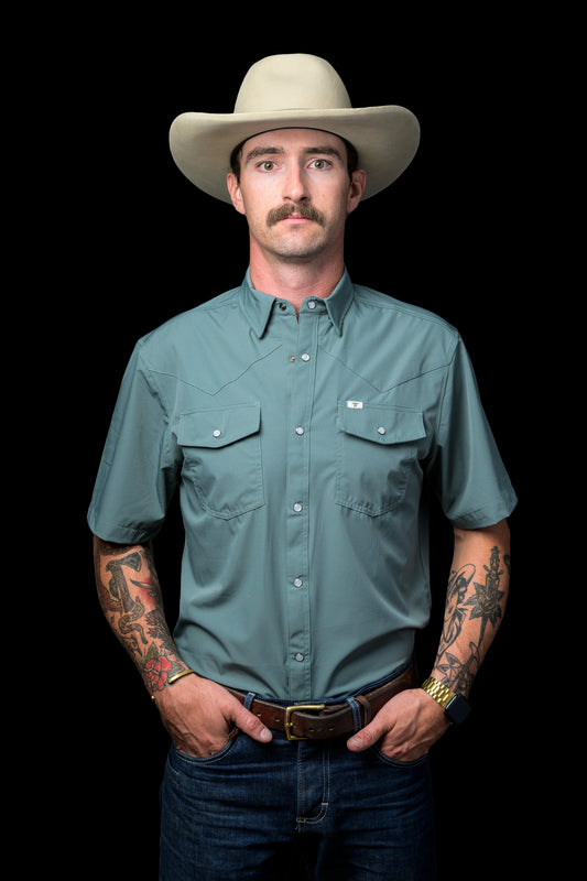 Ferrell Men's Core Aqua Short Sleeve Snap Shirt