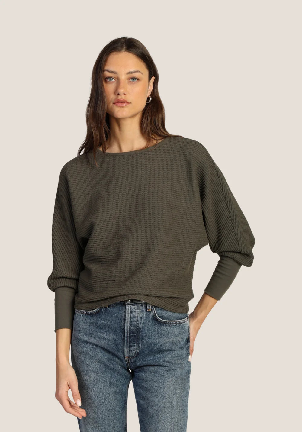 Dylan Andie Waffle Top in Olive/ Black