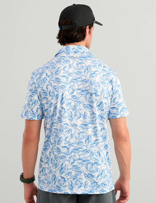 Huk KC Airweight Performance Polo in Regatta Fish Chaos