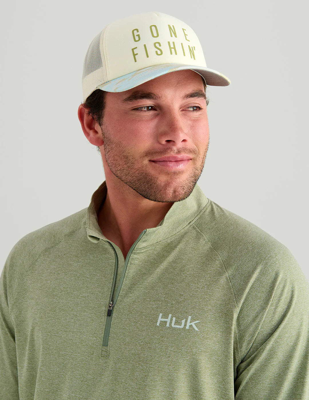 Huk Airweight Heather 1/4 Zip in Seagrass Heather