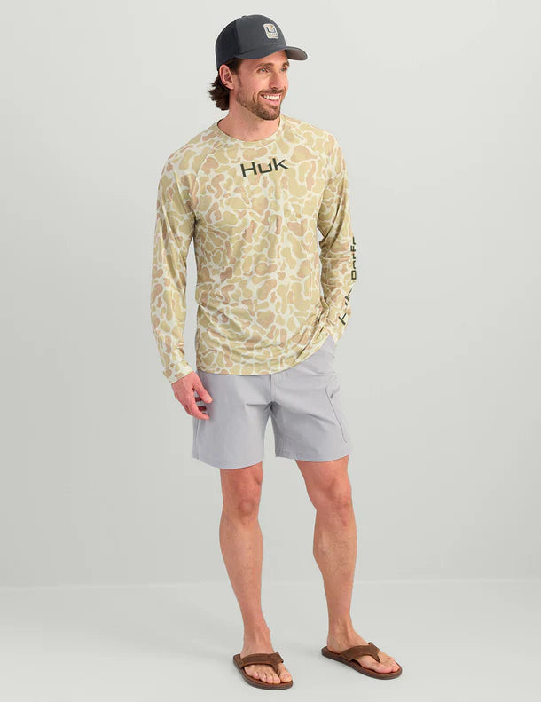 Huk Airweight KC Printed Crew in KC Sand Camo
