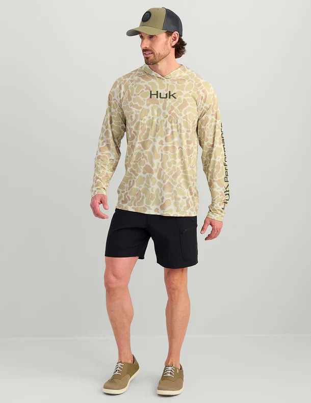 Huk Airweight KC Printed Hoodie in KC Sand Camo