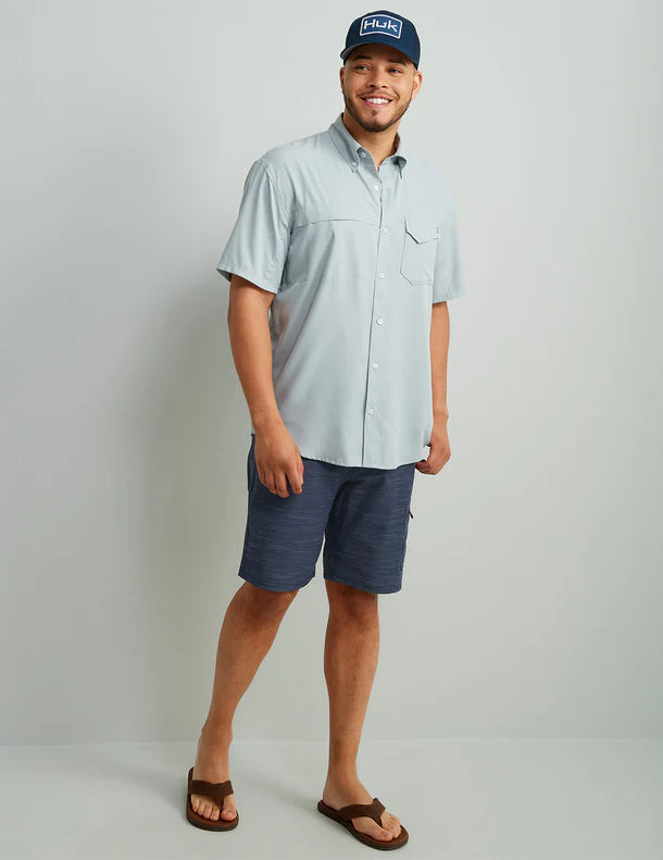 Huk Tide Point Short Sleeve Button-Down in Harbor Mist