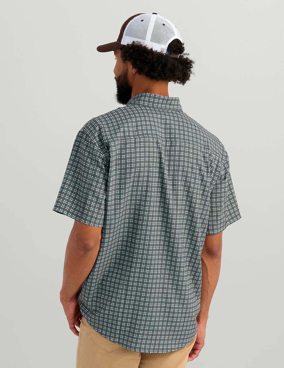 Huk Tide Point Short Sleeve Button-Down in Harbor Mist Mini Plaid