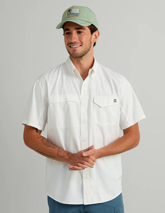 Huk Tide Point Short Sleeve Button-Down in Pale Algae Mini Check