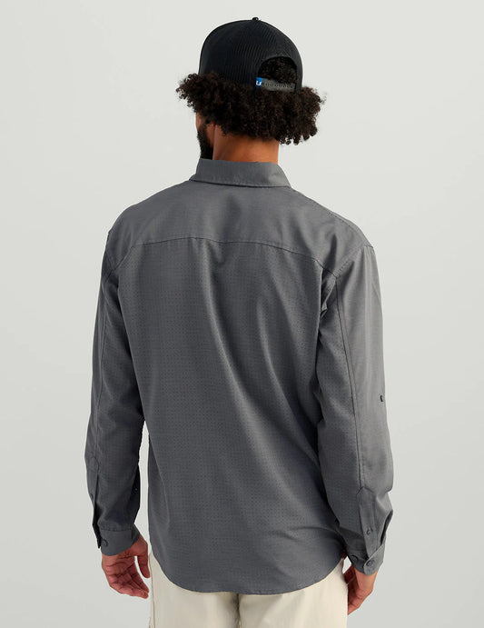 Huk Tide Point Heathered Ripstop Button-Down in Black Heather