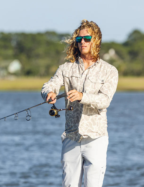 Huk KC Print Tide Point Button-Down in Sand Camo