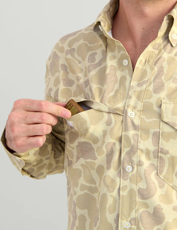 Huk KC Print Tide Point Button-Down in Sand Camo