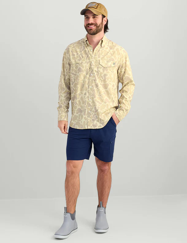 Huk KC Print Tide Point Button-Down in Sand Camo