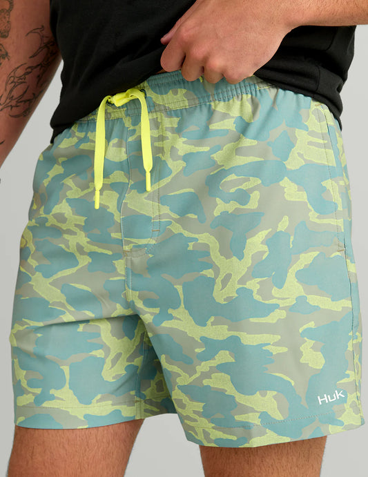 Huk Pursuit Volley Swim Shorts in Seagrass Camo