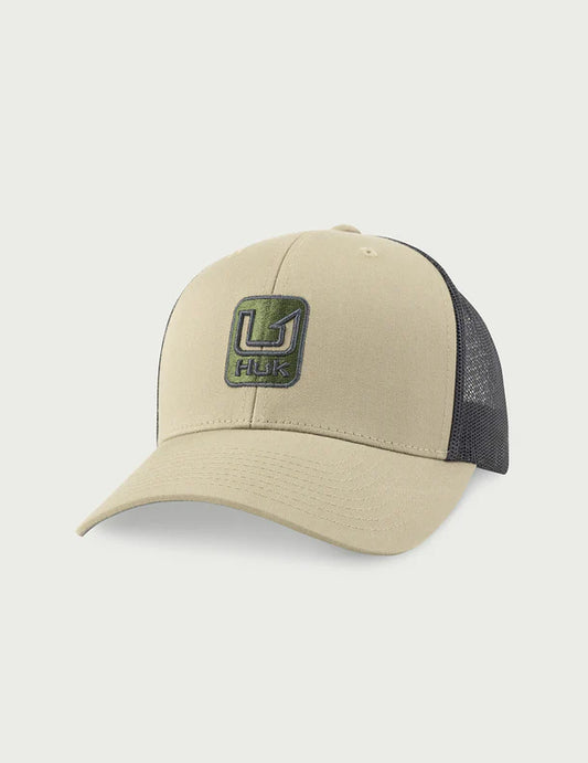 Huk Stacked U Trucker Hat in Overland
