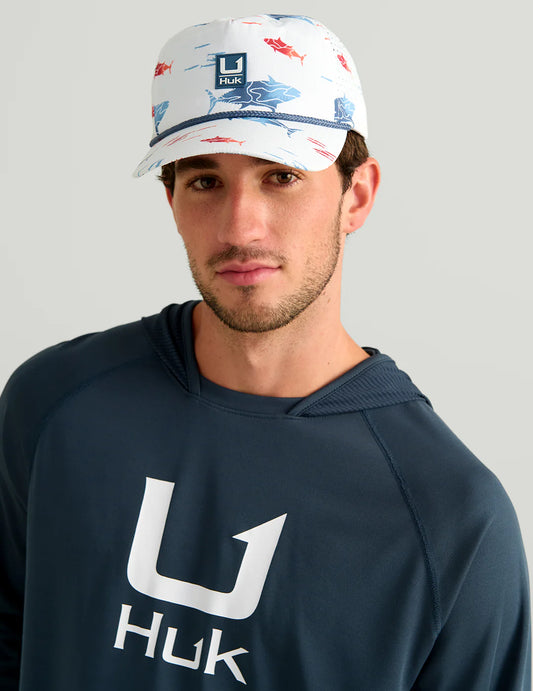 Huk Printed Performance Rope Hat in White Tuna School