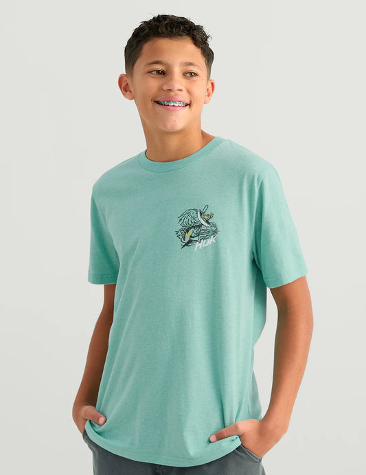 Huk Kids Fish Adventure Tee in Marine Blue Heather