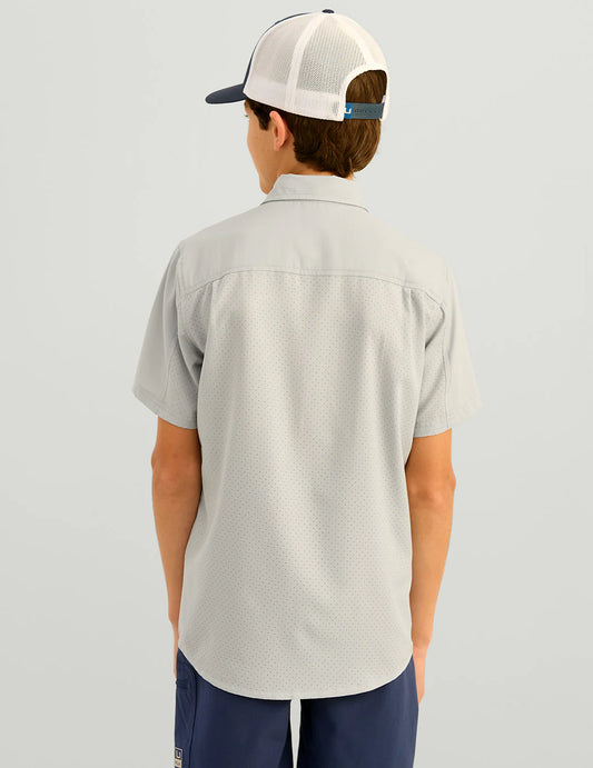 Huk Kids Tide Point Short Sleeve Button Down in Harbor Mist