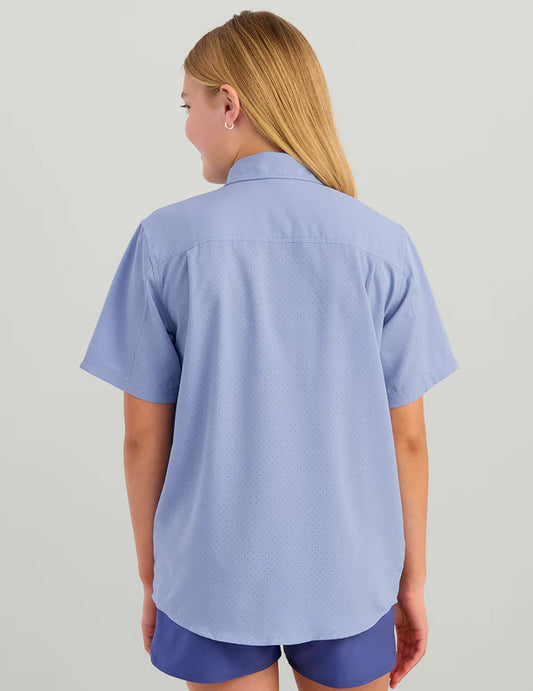 Huk Kids Tide Point Short Sleeve Button Down in Lightning Sky