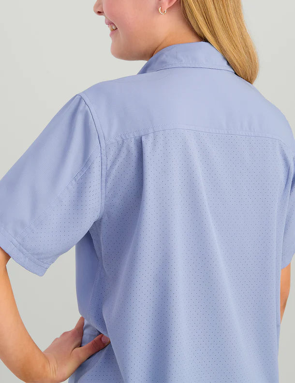 Huk Kids Tide Point Short Sleeve Button Down in Lightning Sky