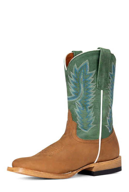 Horse Power Kids Green and Tan Boot