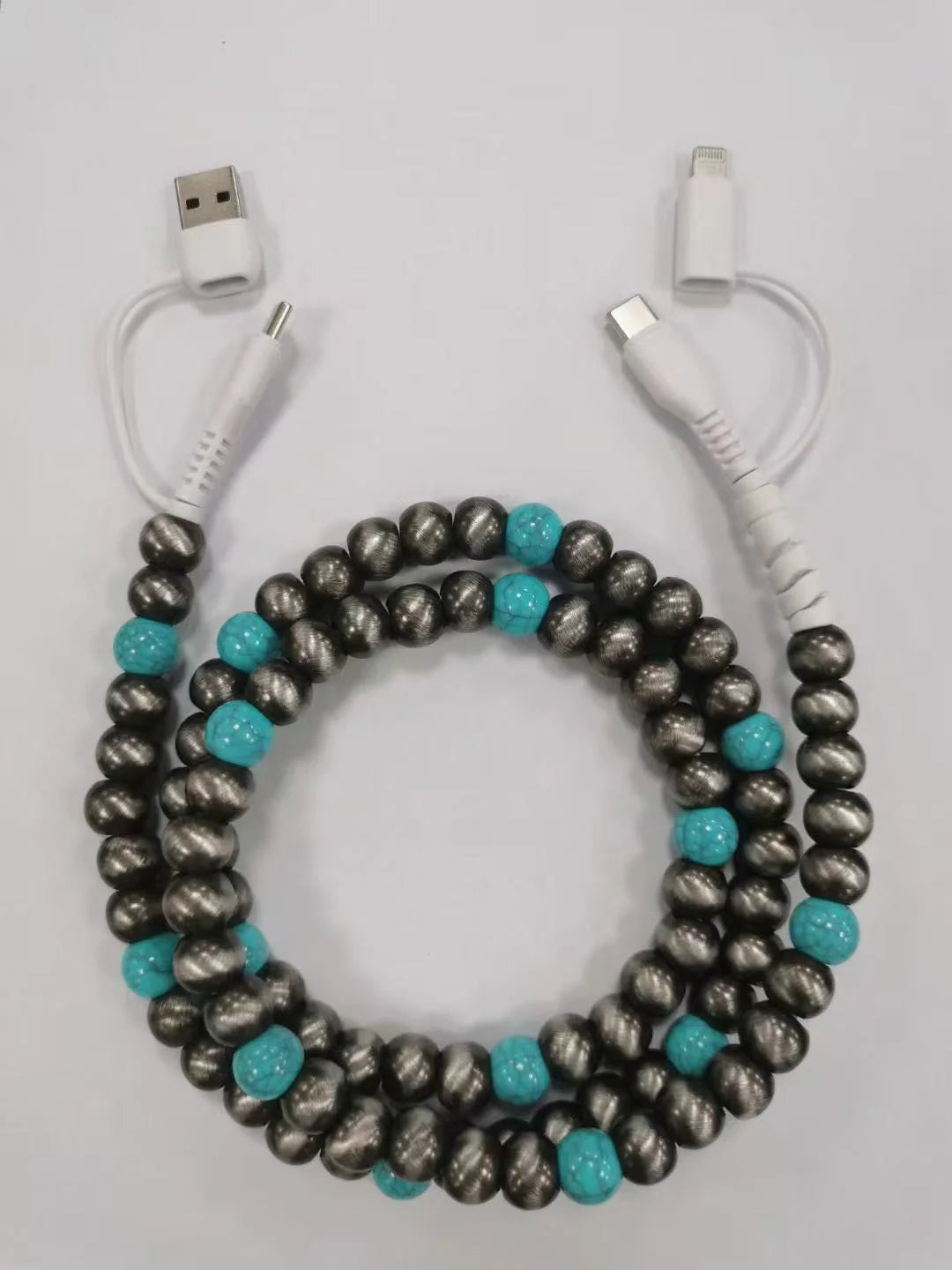 Silver & Turquoise Beaded Charging Cable