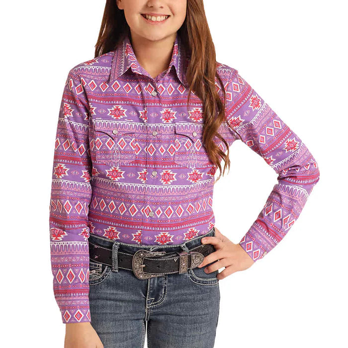Panhandle Girl's Violet Southwestern Stripe Shirt