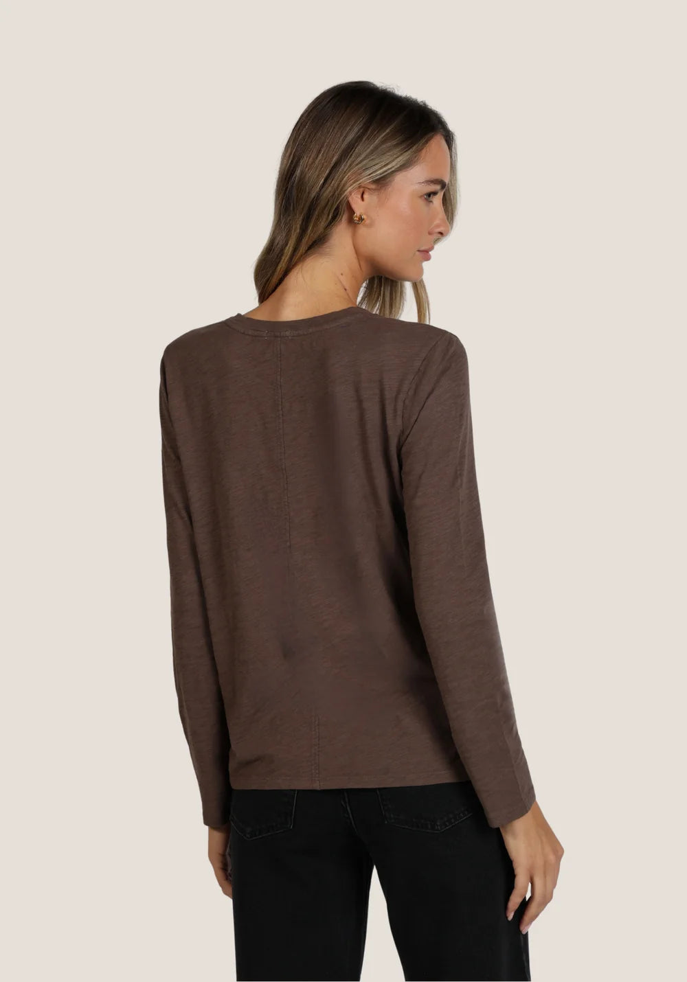 Dylan Long Sleeve Modern Crew in Brown
