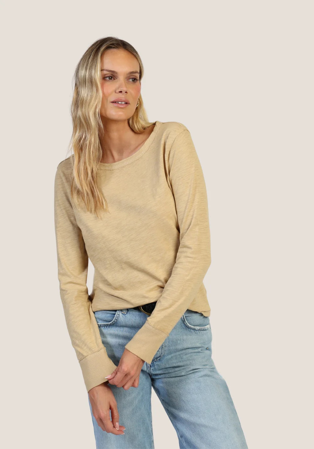 Dylan Long Sleeve Vintage Tee in Butter