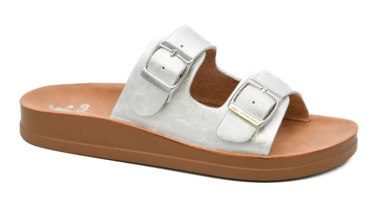 Corkys White Metallic Let's Be Real Sandal