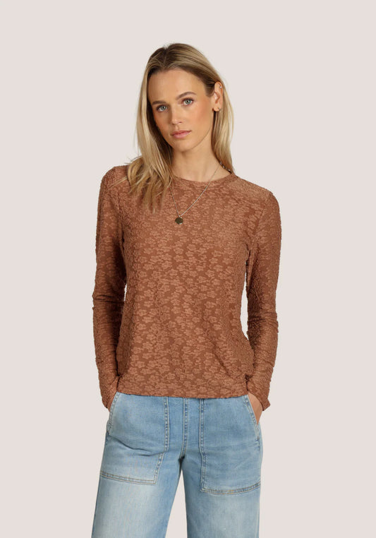 Dylan Mesh Flowers Tee in Brown