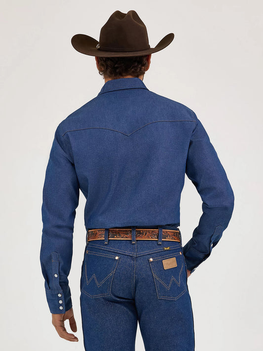 Wrangler Cowboy Cut® Firm Finish Western Snap Blue Work Shirt