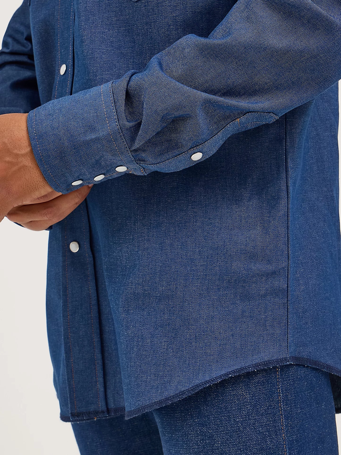 Wrangler Cowboy Cut® Firm Finish Western Snap Blue Work Shirt