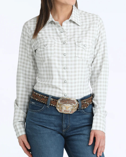Cinch Women’s Arenaflex Snap Front Western Shirt in White Plaid