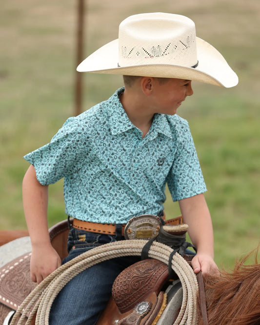 Cinch Boy's Arenaflex Polo in Blue Print