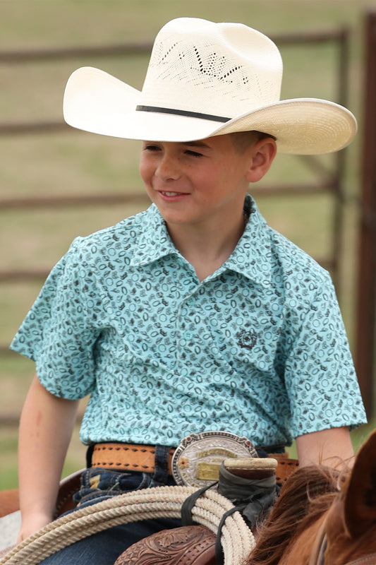 Cinch Boy's Arenaflex Polo in Blue Print