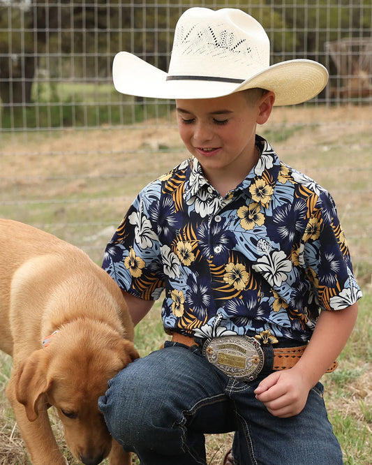 Cinch Boy's Arenaflex Polo in Hawaiian Print