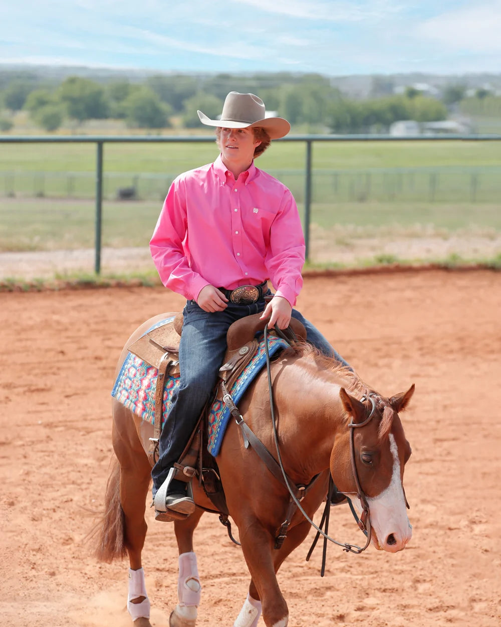 Men's Pink Classic Fit Button-Down Western Shirt