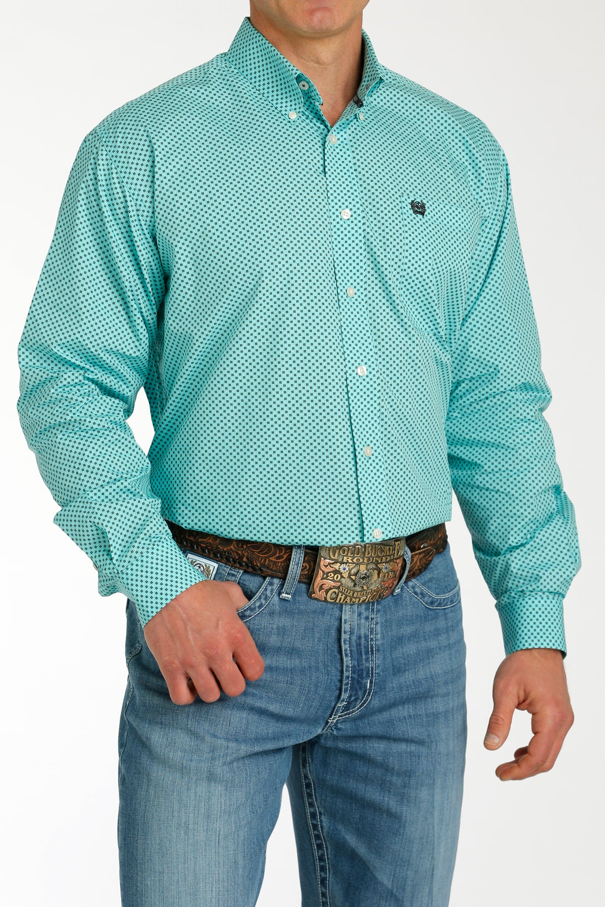 Cinch Men's Turquoise Geometric Button-Down Shirt