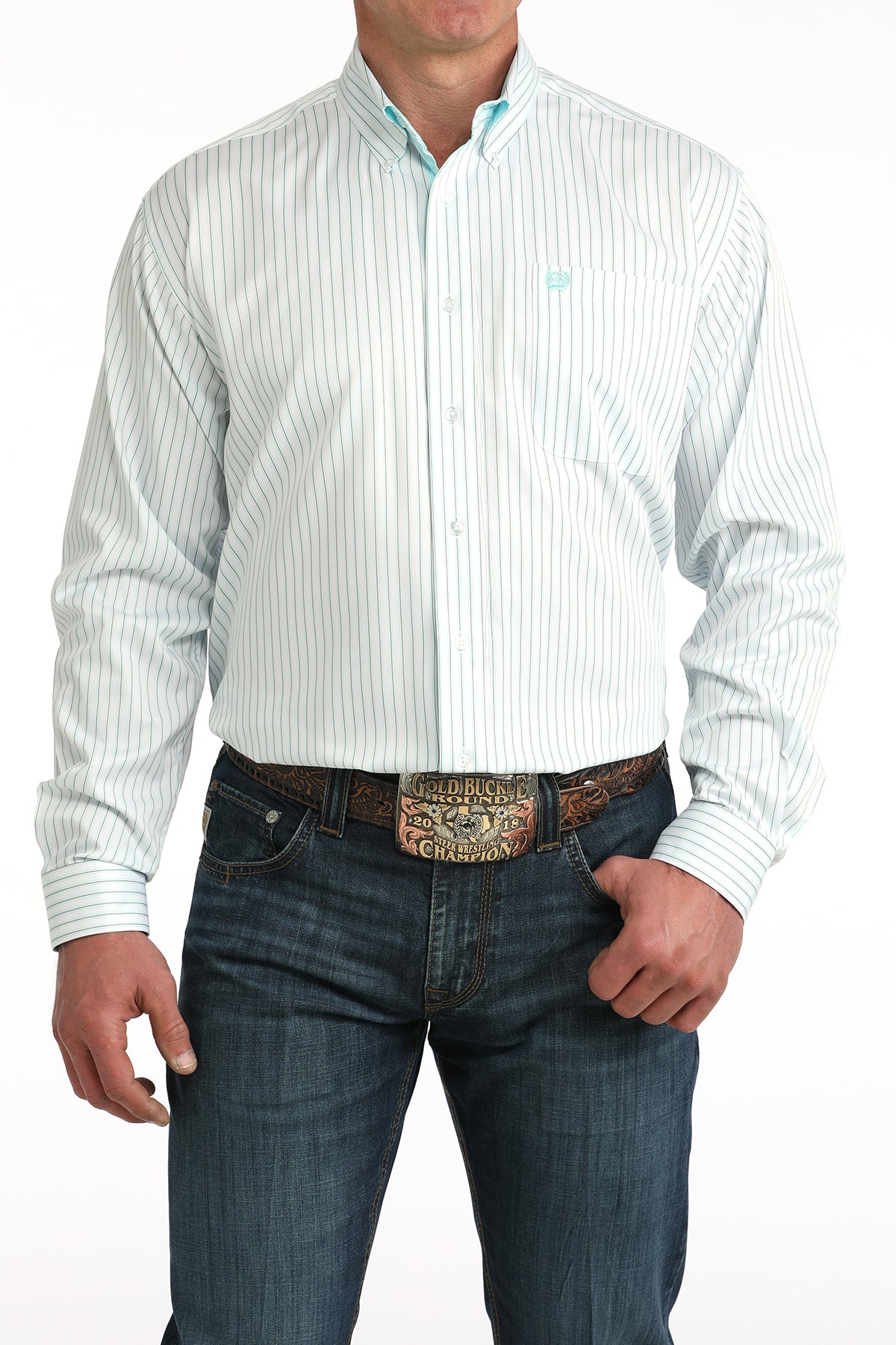 Cinch Men’s TENCEL Classic Fit Button-Down Western Shirt in White Stripe