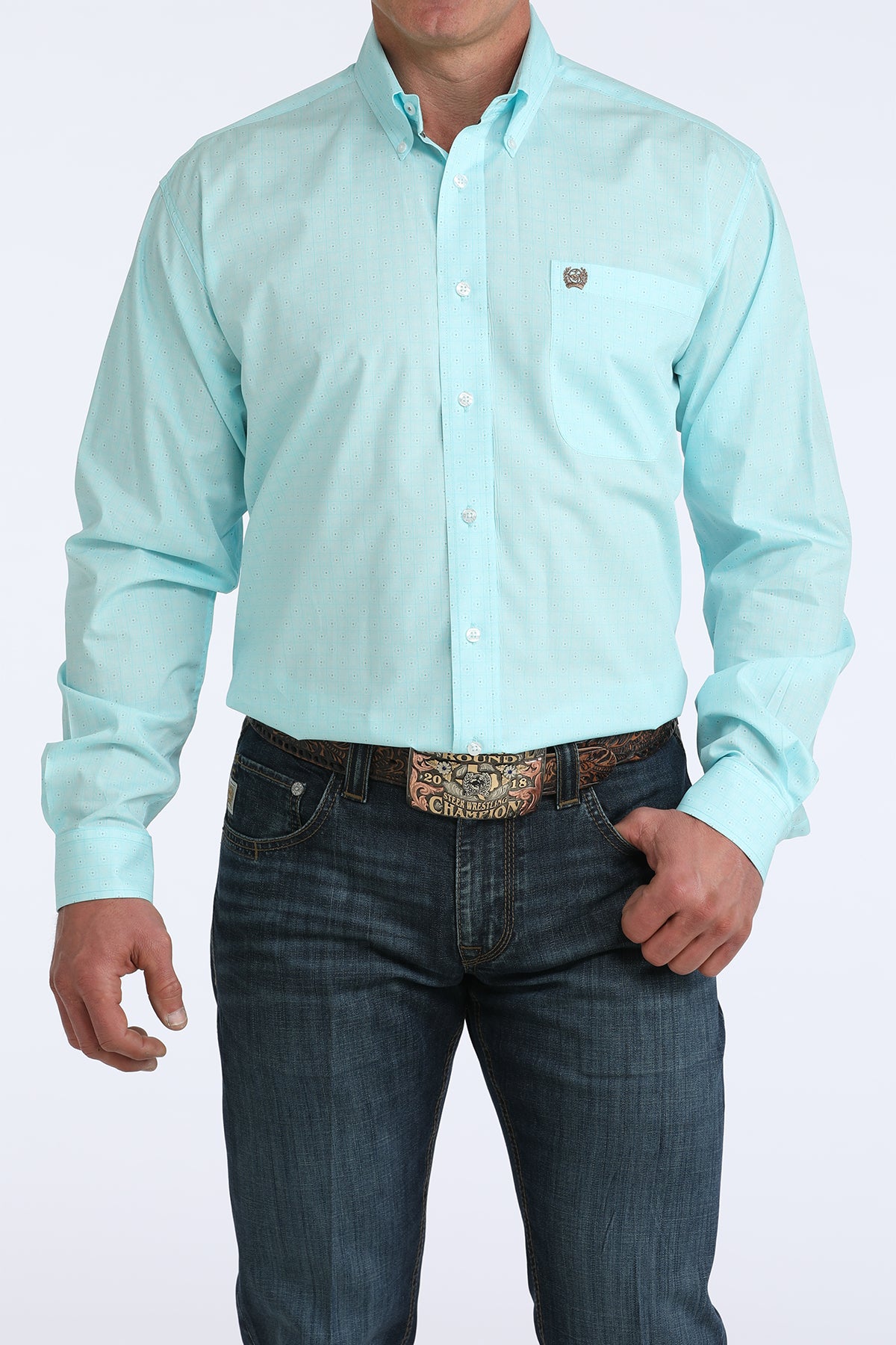 Cinch Men's Classic Fit Button-Down Western Shirt in Blue Geometric Print
