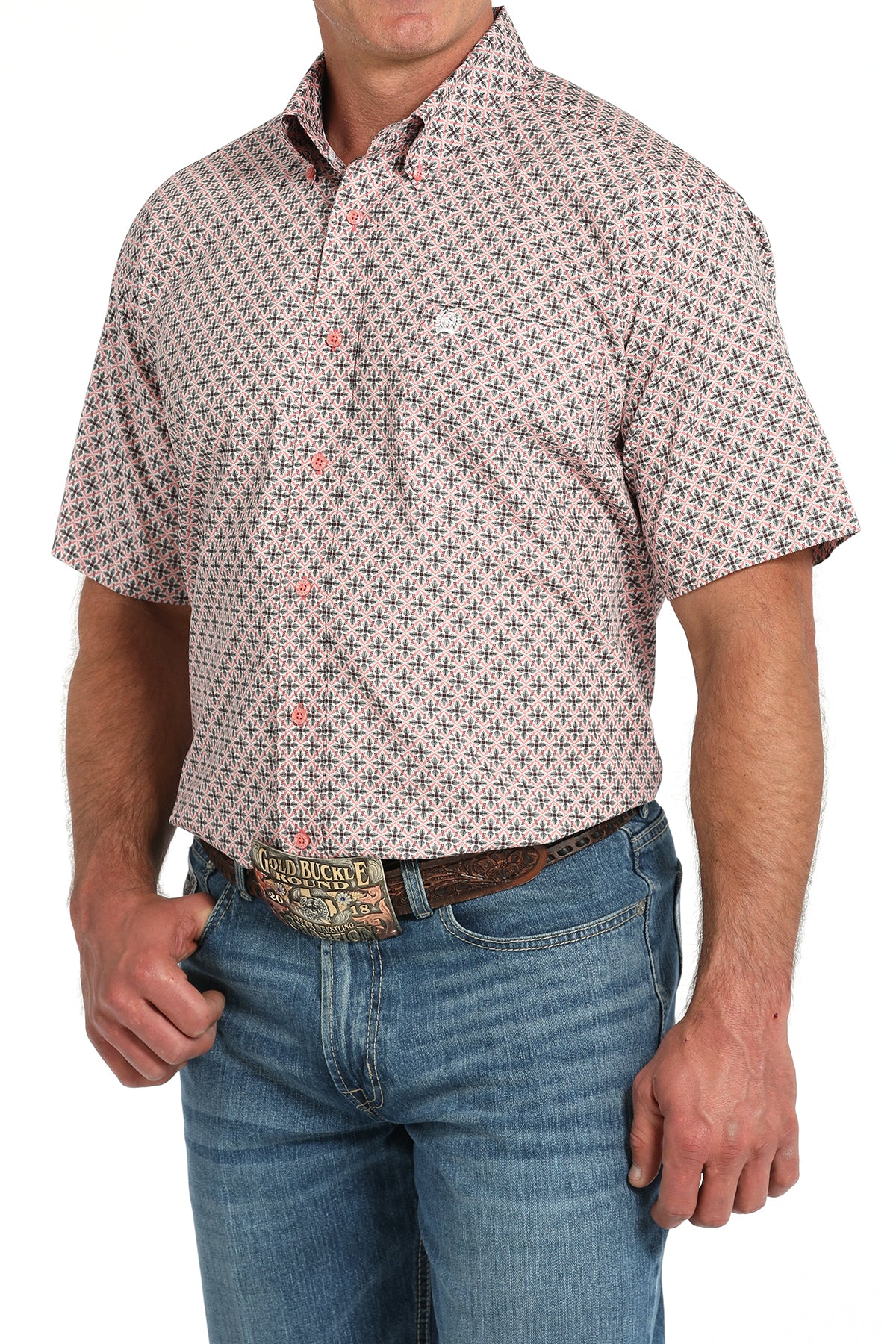 Cinch Men's Pink & Black Geo Western Shirt