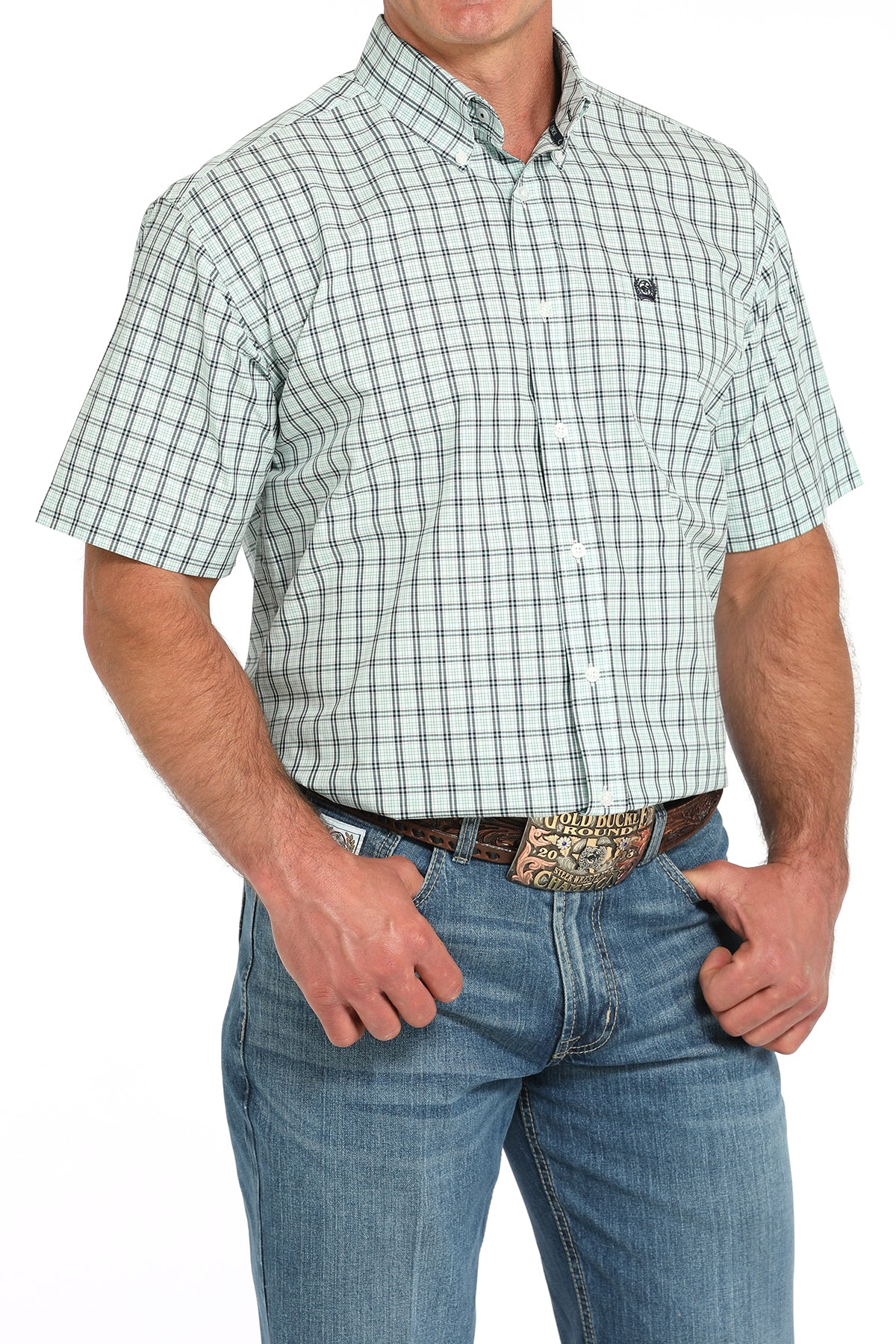 Cinch Turquoise Plaid Short Sleeve Shirt