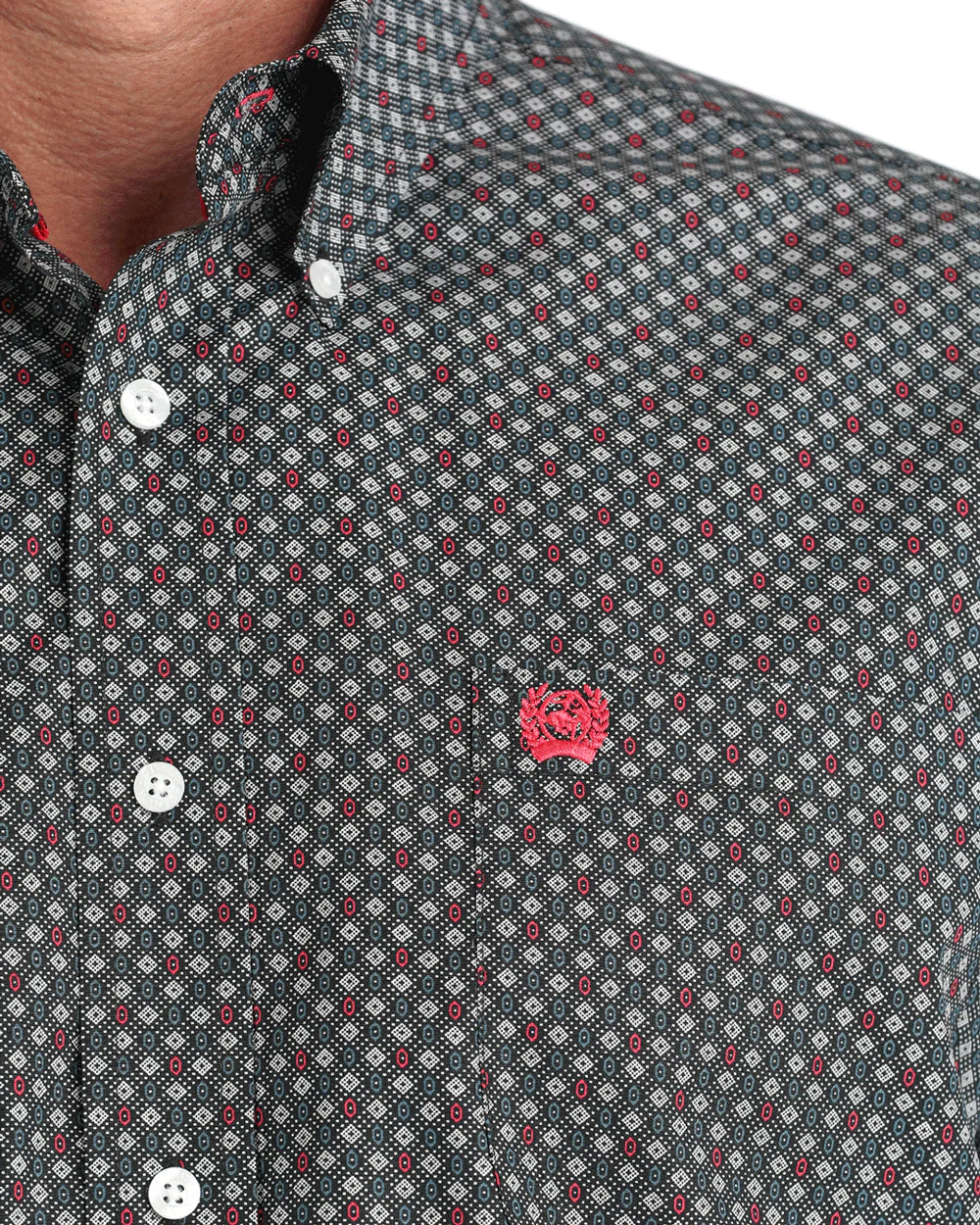 Cinch Short Sleeve Shirt in Black Geometric Print