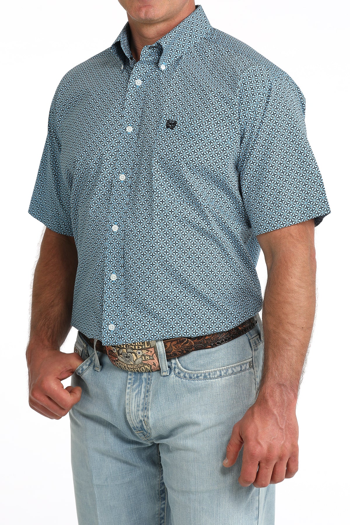 Cinch Men's Classic Fit Button-Down Western Shirt in Blue Geo Print