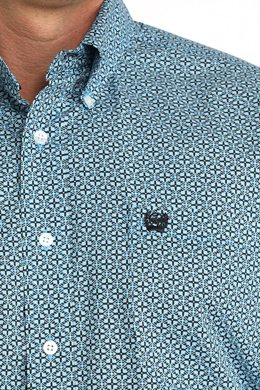 Cinch Blue Geo Print Short Sleeve Shirt