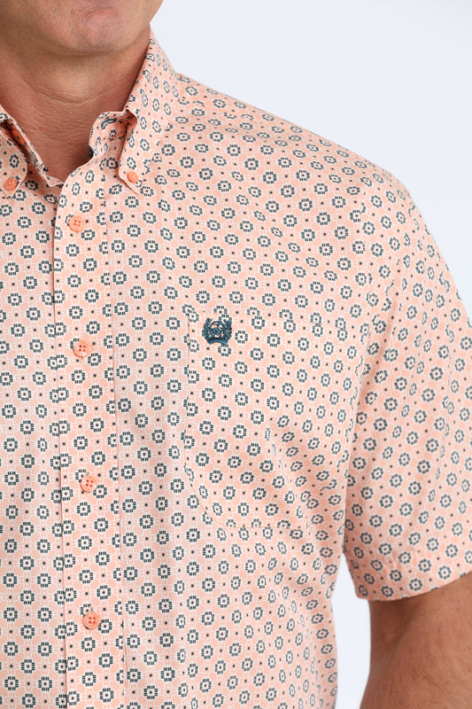 Cinch Short Sleeve Coral Geometric Shirt